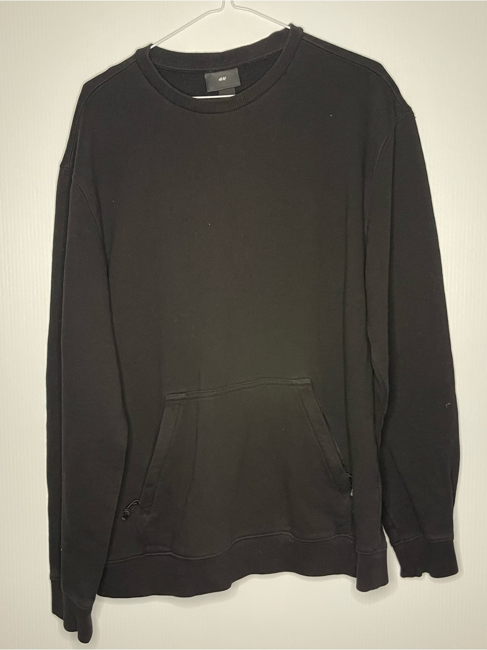 H&M Men's Black Crewneck Sweater with Front Pocket